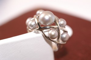 Bague argent et perles